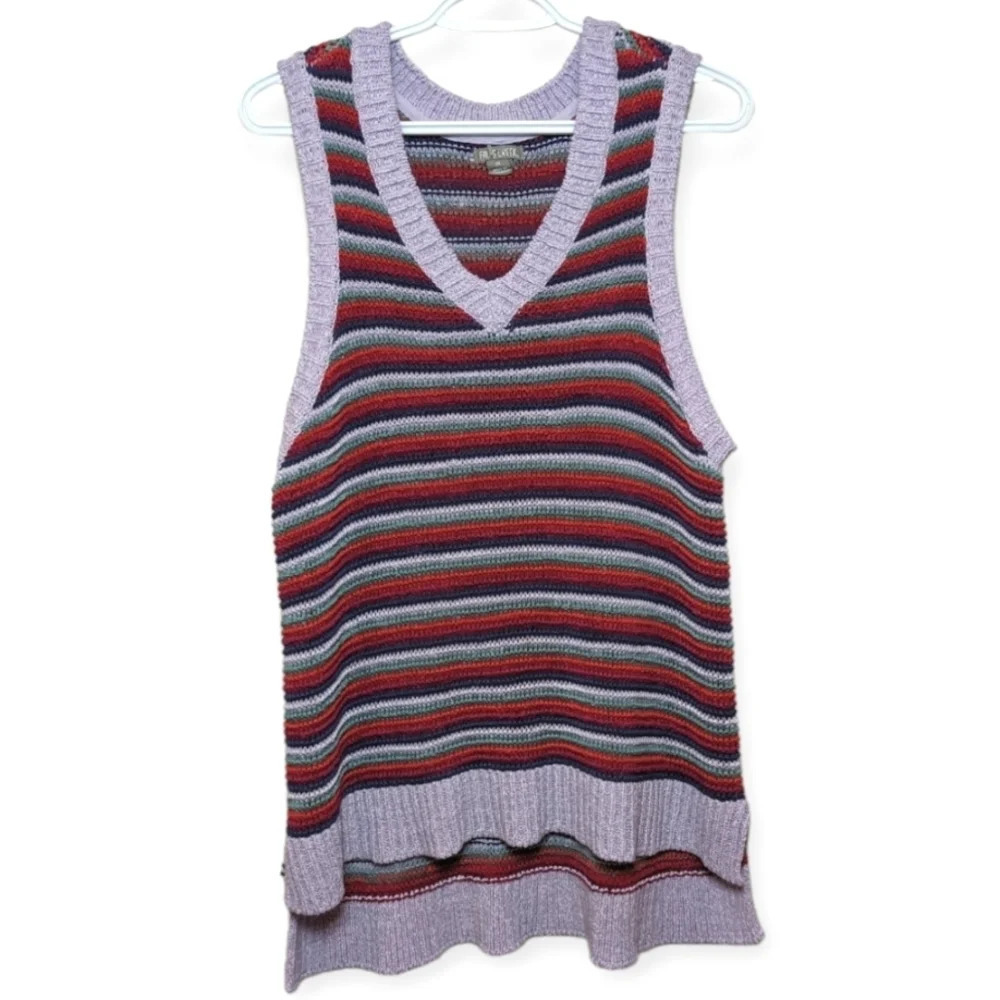 Falls Creek 1X Sleeveless Striped Crochet Knit V Neck Sweater Vest Shirt Plus
